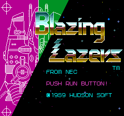 Welcome to Blazing Lazers! Love the puce green and hot pink blueprint, very late 80s/early 90s.