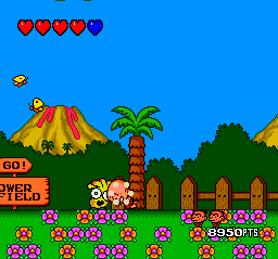 You can headbutt the springy plants to move them to where they're most needed. That's kind of clever. I ought to keep in mind that Super Mario World was out at this point though, so maybe this doesn't cut it.