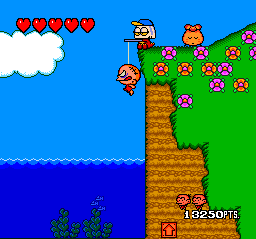 So I guess this game has an odd sense of humor. The only way to get out of that pond is to let yourself be caught by the fisherdino. Bonk just looks so damn indignant at the ignominy of it all.