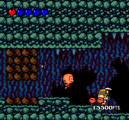Next stage is an underground level with brick walls to harmlessly head-butt through. I bet Bonk's skull is going to give archaeologists pause for thought.