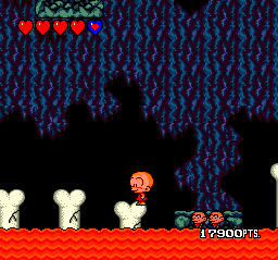 Ominous bones floating in lava: the nightmare Bonk lives every day of his life.