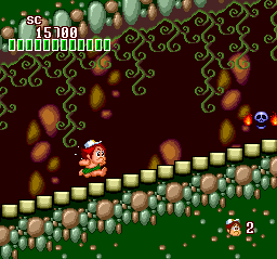 New Adventure Island also has this run, which gives Higgins this little determined look. I honestly don't recall if Higgins could run in the first game, but I imagine he would've had to for some of those dropping platform sequences.