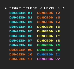 It's a level select? All right. The color-coding, I would later find out, refers to the size of the dungeons. I'll talk more about that at the end.