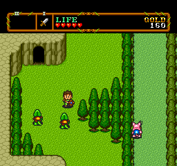 The knock-off Moblins are back too, it seems. I didn't screencap any NPCs around here, because all they do is explain the game's mechanics, occasionally two or three times. Yep, this is the sequel to Neutopia all right. I have to wonder if this game came with a manual at all.
