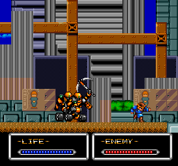 The worker robots toss a pickaxe back and forth until one set have been destroyed, at which point the real fight begins. It's actually a tough little boss fight this early on, though fortunately not an unwinnable one.