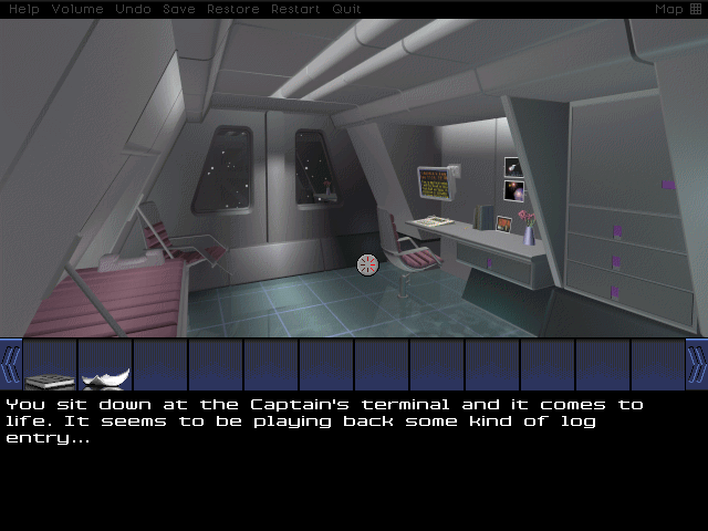 So back to the Captain's Quarters. There's nothing else here besides an audio log. Dayna doesn't go into too much detail about the mission, but he does talk about how foreboding it was. We also know it has something to do with the planet we're orbiting, dubbed Persephone.