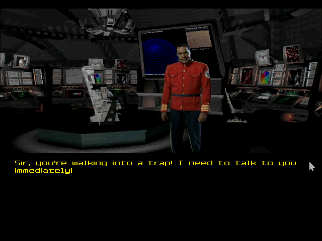 Of course, the Captain understandably wants to know what the hell we're doing as soon as we run onto the bridge with a top secret device under one arm.
