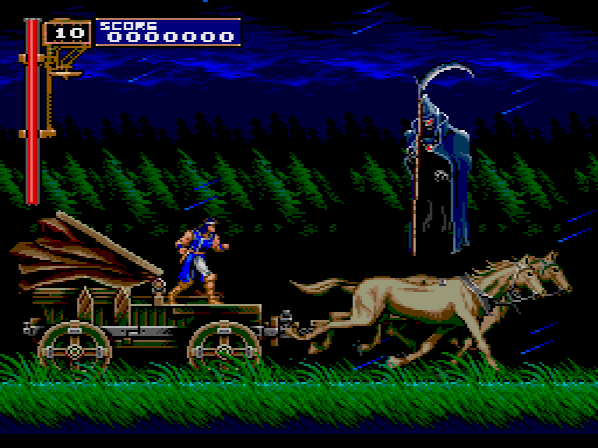 Nah, I meant Deaths. The Grim Reaper shows up to dissuade us from preventing the resurrection of his master, much like he'll do with Alucard in the sequel. That's a jaunty new pilgrim hat he's sporting there.