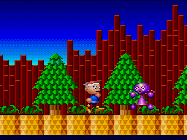 The only enemies are these ridiculous triangular purple goons.