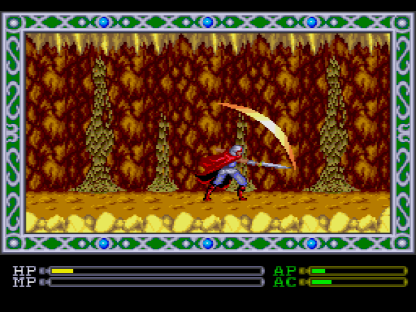 And Exile suddenly becomes this. These sequences are pretty similar to ActRaiser's action stages, as previously stated. I have a big Ys-like health bar that starts mostly empty but fills up the more I kill stuff.