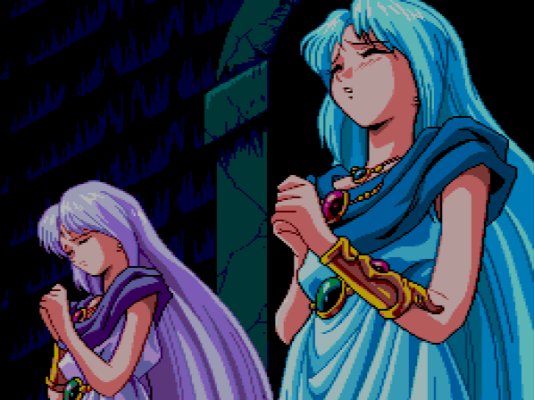 These are Feena and Reah (I forget which is which). They're two amnesiac girls you bump into in Esteria, who just so happen to be the lost Goddesses of Ys. They're the ones responsible for Adol's blue forcefield right now.
