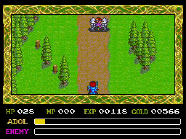 Getting a little further into the forest, we bump into this fair maiden getting accosted. It's Adol to the rescu-