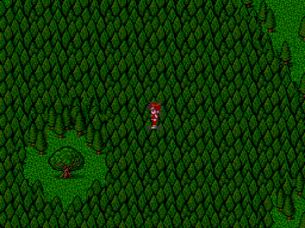 After Van leaves town, he automatically marches to this giant tree for reasons that'll become clear. It weirds me out when you can walk over forest spaces on the world map. Feels like I should be blocked by all these trees.