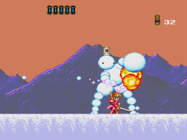 The giant snowman doesn't make much of an effort to swat you, though the hitboxes are a little off. It also explodes, which makes me wonder what's in this snow.
