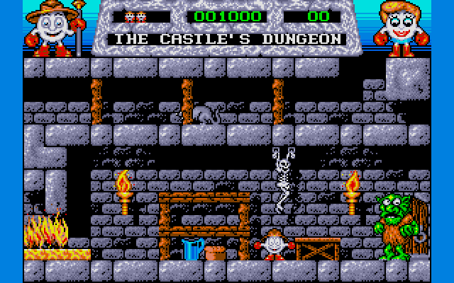 Dizzy begins the game unceremoniously tossed into the castle dungeon by that troll over there. The Dizzy games always inject a lot of character into each screen, even if it's just a cloud floating in mid-air. Each room has a name too, which sometimes provides a clue.