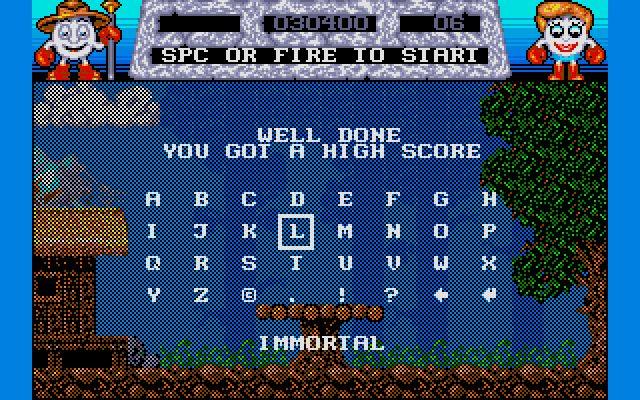 Anyway, I didn't survive because I'm a putz, so if you're anything like me you'll want to name your highscore with this cheat for infinite lives. It makes the game a whole lot more palatable, believe you me.