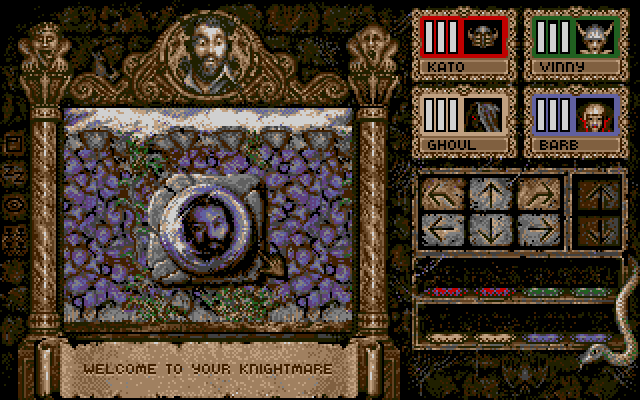 This is actually Treguard from the TV show. In this game, he serves as some sort of elaborate hint master. In Dungeon Master (and most every game ever), your hints were usually written on walls or in scrolls, so this is extra fancy.