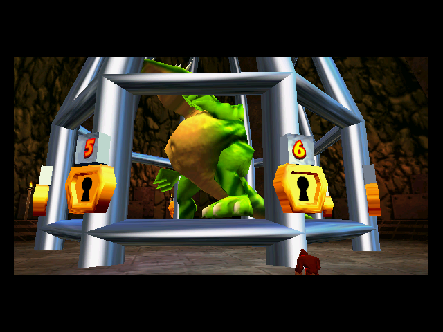 The player can find a key to his cage, and getting one step closer to freedom causes K. Lumsy to dance around like a loon. This has the affect of shaking loose various obstacles around the island, allowing the player to proceed. Visiting K. Lumsy regularly is therefore a necessity.