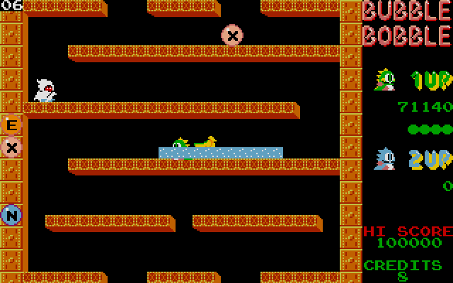 Popping a water bubble produces a flood that follows the contours of the platforms to the bottom of the screen, sweeping up enemies (and yourself) along the way. 