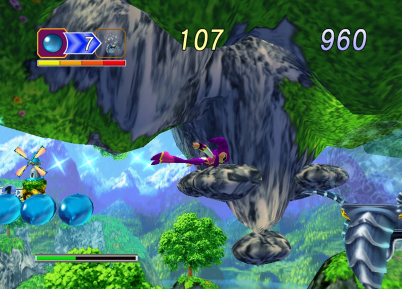 So almost immediately I transform into NiGHTS here. The controls are fairly simple to get the hang of, as the game is sensible enough to stick to a fixed 2D plane. It diverts and twists automatically, like the first Klonoa game, but all the player really has to worry about is the horizontal and vertical axes.