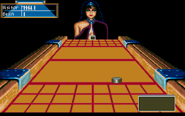 However, when she serves, she psychically commands the puck to hover across the table, suddenly veer to one side and then slam towards either corner. It's impossible to stop it unless you're prepared for it.