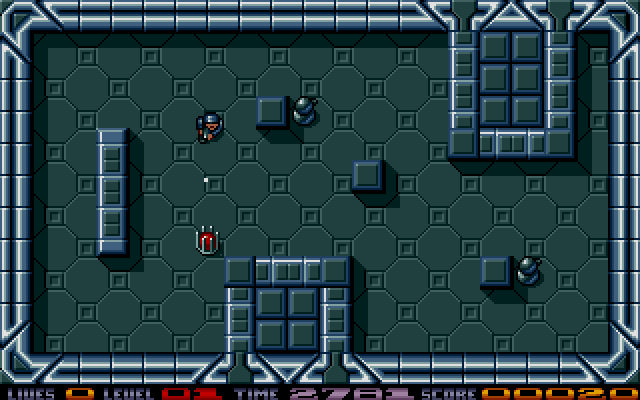 There's also this bouncing red thing in a cage. These are generators and they pump power to the robots(z) to power their shields. Unless I take out all the generators, the robots can only be stunned and not destroyed.