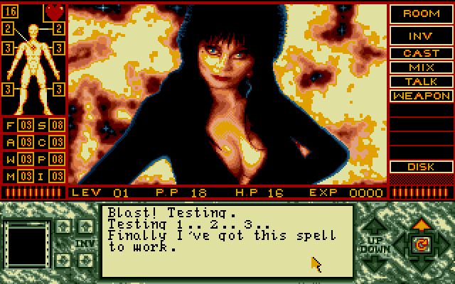Elvira pops up to inform you that she still has her magic powers from the first game. She's also exceptionally shiny for whatever reason.