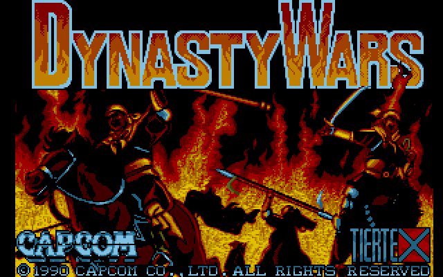 Welcome to Dynasty Wars! Early on, we establish that every game of this type needs flames in their logo and title screen. Everything was always on fire back then.