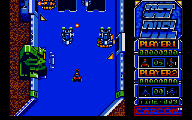 Last Duel has elements of a vertical racer too, like Spy Hunter. If you go near the bottom of the screen, you'll slow down, while attempting to move up to around this point of the screen boosts your speed to the maximum. There's strategic reasons for why you'd want to do either.