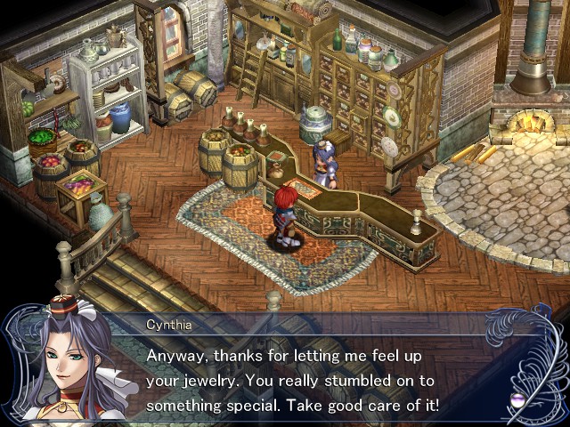 I believe this is the translated version of the original 2005 PC game, rather than a port of the 2010 PSP remake. I still think some scenes, like the local smithy here, have a retro PS2-era appeal to them. Also, with regards to the dialogue: The translators must've known, right?