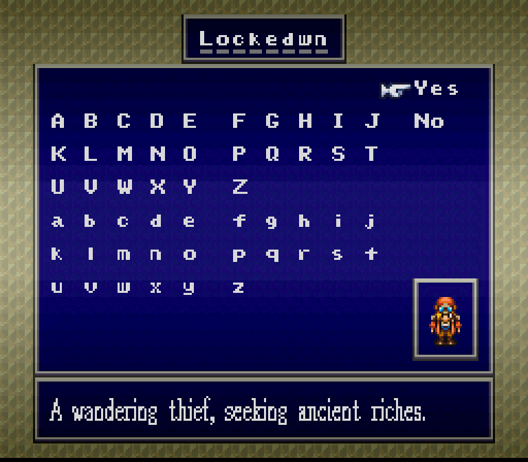 A Squaresoft thief with a heart of gold? During E3 season? There's no way I couldn't use this name, the eight character limit be damned.