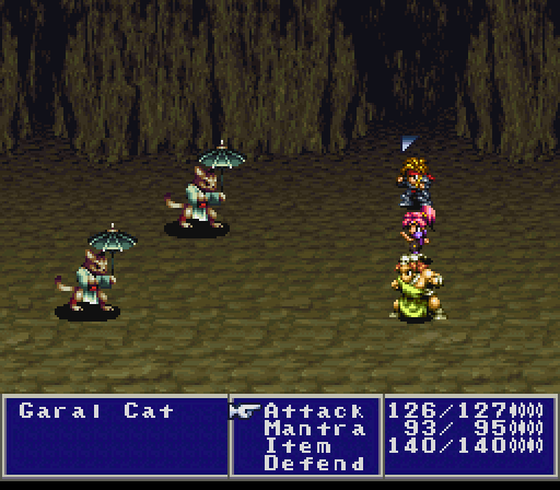 The other exit means passing through a small network of caves, which isn't all that taxing. It does mean bumping into these adorable umbrella cats though. They hate getting wet! Ironic, given they and every other enemy in here are Water-affiliated.