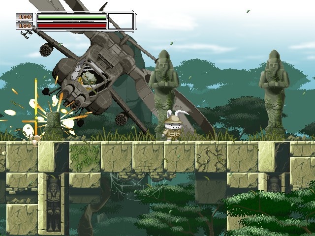 The protagonist getting attacked by his rival in a state-of-the-art military helicopter. This is the prologue, by the way.