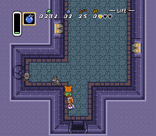 So, those bombs I got earlier. They're needed for this big obvious cracked wall. Normally, you'd have to find the bombs in Kakariko and then find a power gauntlet to push a gravestone to get you back down here. I lucked out in finding some earlier.