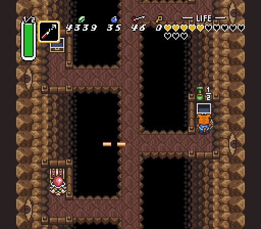 I call this room the Tunnel of Ouchies. I think the Mirror Shield is supposed to block these eye lasers long enough to grab the chests, but I didn't have one of those. I do have a lot of health and an obstinate nature, however. Worth it in the end for the 1/2 magic buff.