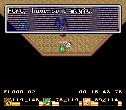 Of all the special NPCs, the most important might be the Mana Spirits. They'll grant you their particular element's spells, which can be useful for survival (Purim's support spells) and boss fights (Popoi's offense spells). That said, I never did find Undine, who is the one that gives you healing magic.