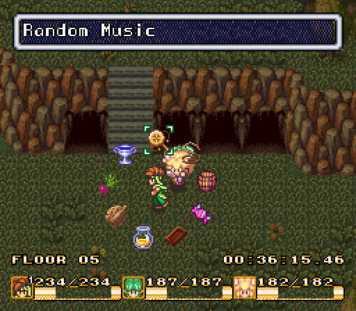 I forgot to note; the game selects a random track when you start the game and never changes it, but you can always go into your item menu and change it yourself. Secret of Mana has an incredible soundtrack, so it's worth shuffling around the music.