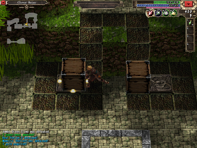 If you didn't think there wouldn't be block-pushing puzzles in this game, shows what you know. Between these crates and the angled perspective (and the semi-tragic backstory), it's starting to feel a bit Vagrant Story-like.