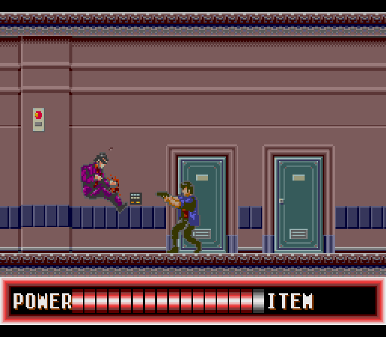 Most of the game looks like this, running through corridors shooting endless goons with an endless supply of bullets. Ryo is such a good shot that his bullets can take out enemy projectiles mid-flight, so you're pretty safe if you're just constantly shooting.