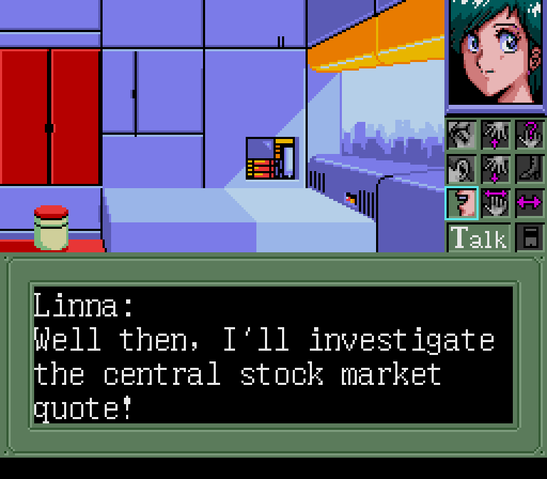 Anyway, we now get to be Linna for like five minutes. She's able to get into the Stock Market and get some tips on why Zone's stock price has suddenly risen. They're developing new AI tech, donchaknow.