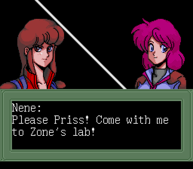 Somehow, Nene convinces Priss to drop everything and come to the Zone lab to check it out. We're now Priss for a little bit.