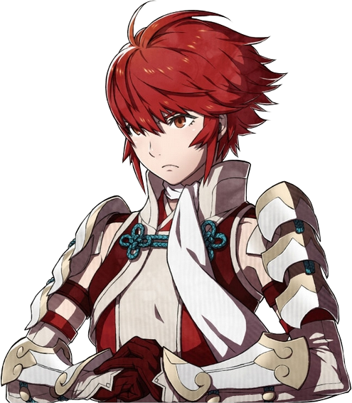 Hinoka's dialogue portrait. Notice the frown and the aggressive posture via her arms and knuckle. 