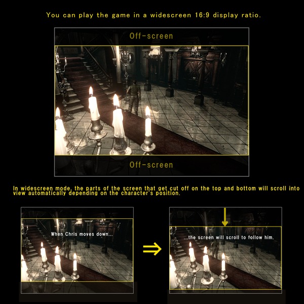 Resident Evil Remake's optional pan and scan widescreen vs original 4:3