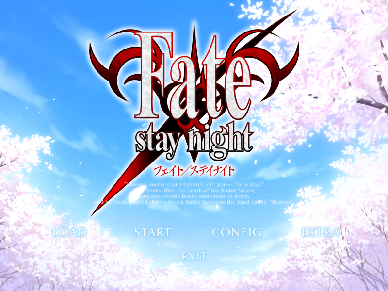 The title screen of Fate/stay night