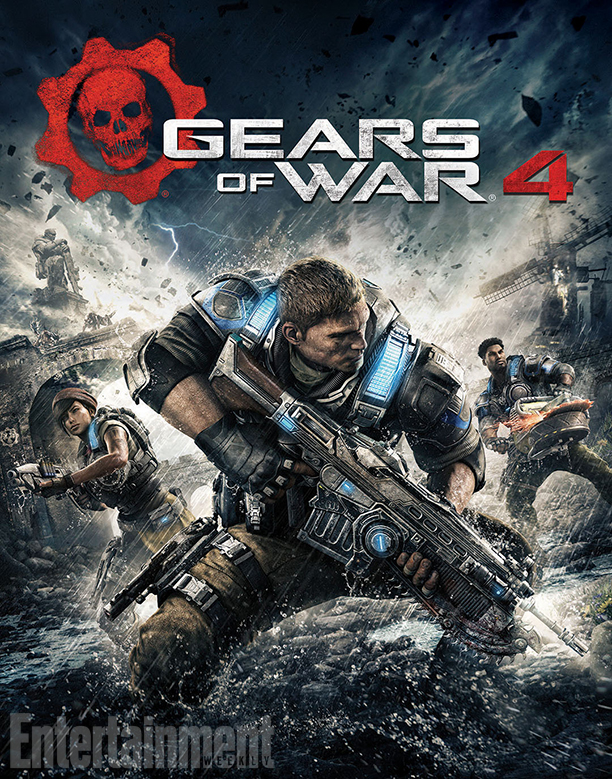 Besides the giant storm, one thing to note from the game's cover art is that everyone seems to be a lot less bulky than previous Gears heroes. 