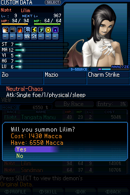 Purchasing Lilim from the compendium.