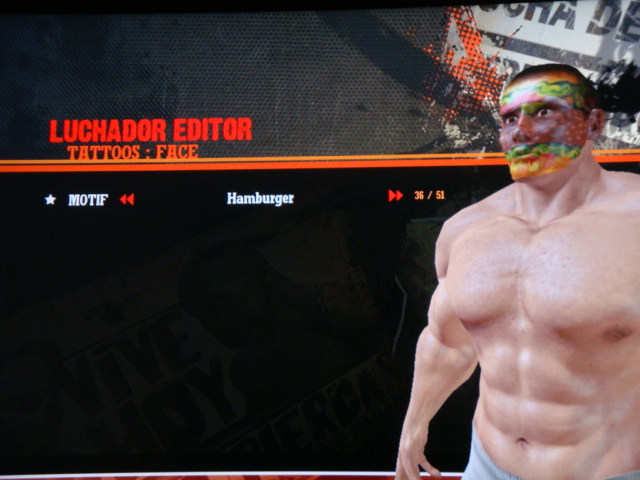 AAA Lucha Hamburger Face Tattoo create a wrestler option.