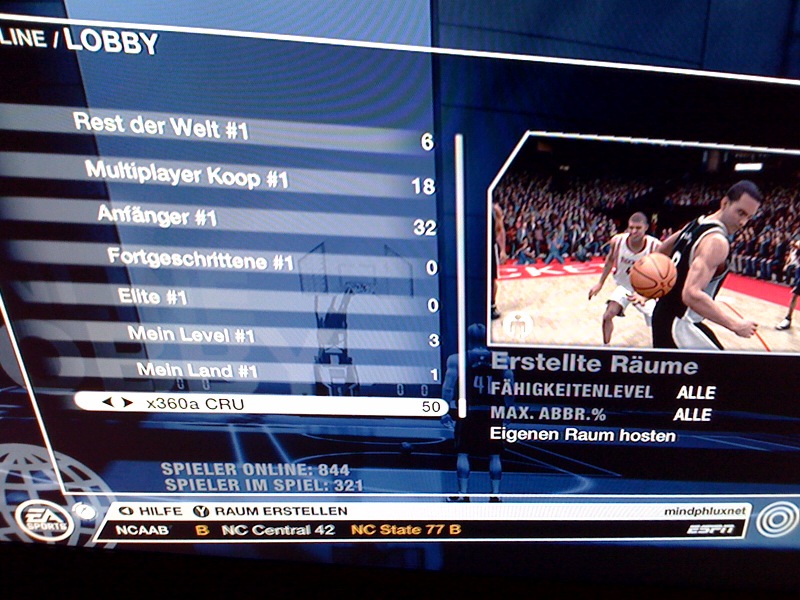  NBA Live 07 game lobby just before 8pm German time (two hours after the event's start time)