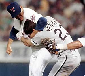 In this picture, Nolan Ryan is 46. The unlucky fellow he's pummeling is 20 years younger.