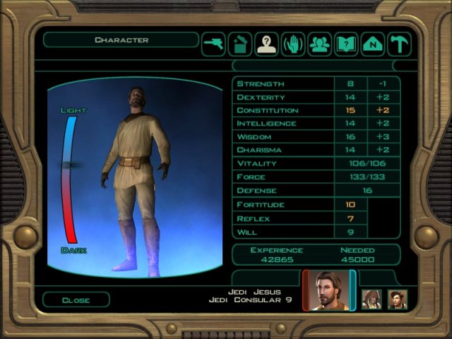 Character Screen- Knights of the Old Republic II: The Sith Lords